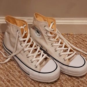 Hightop Converse White With A Black Stripe, Womens size 8